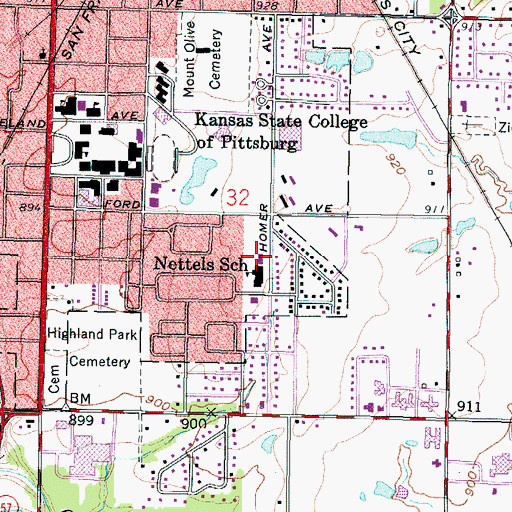 Topographic Map of George E Nettels Elementary School, KS