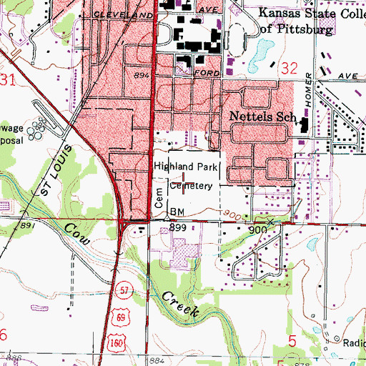 Topographic Map of Highland Park Cemetery, KS