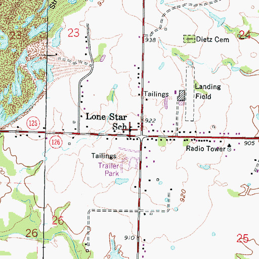 Topographic Map of Lone Star School (historical), KS