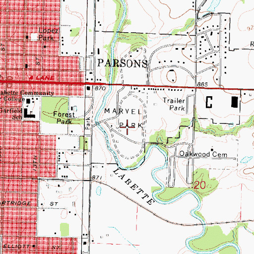 Topographic Map of Marvel Park, KS