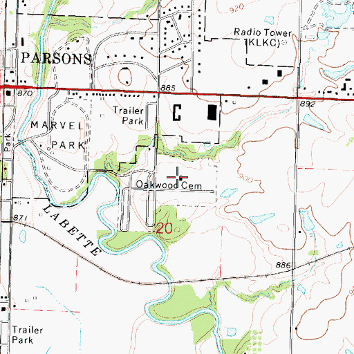 Topographic Map of Oakwood Cemetery, KS