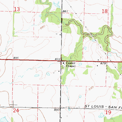 Topographic Map of Center Chapel, KS