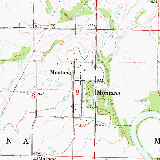 Topographic Map of Montana, KS
