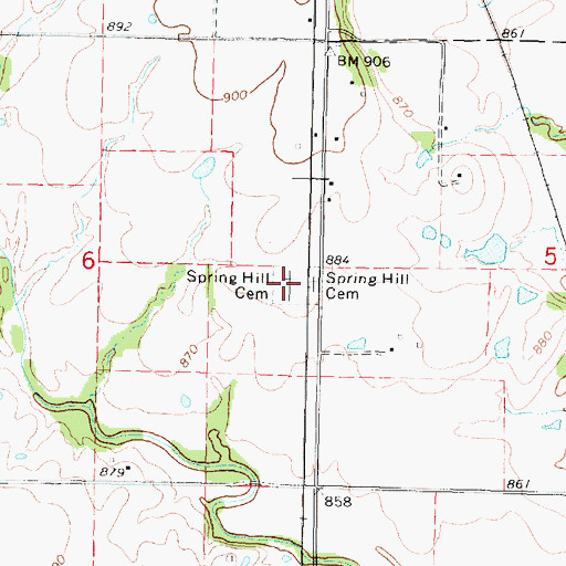 Topographic Map of Spring Hill Cemetery, KS
