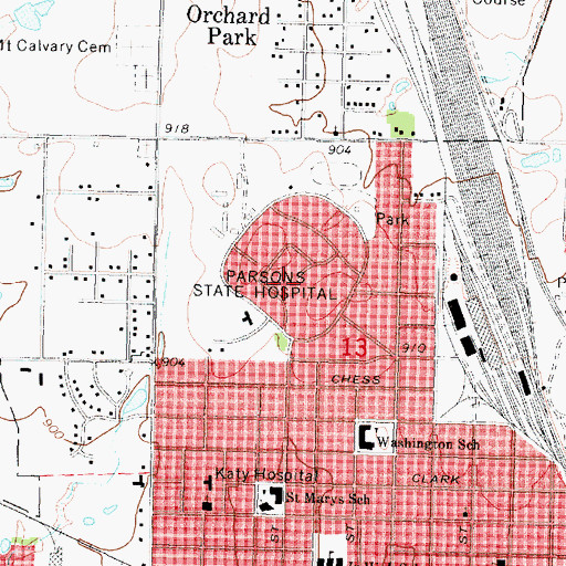 Topographic Map of Parsons State Hospital and Training Center, KS