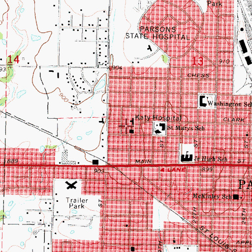 Topographic Map of Katy Hospital, KS