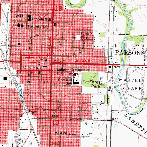 Topographic Map of Labette Community College, KS