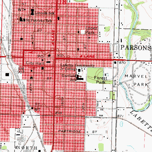 Topographic Map of Garfield School, KS