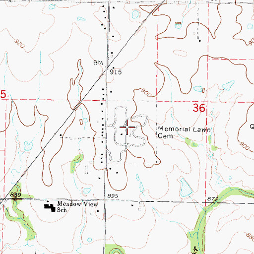 Topographic Map of Memorial Lawn Cemetery, KS