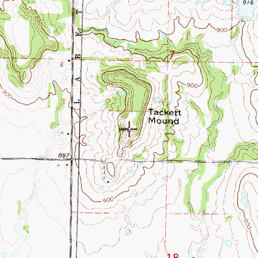 Topographic Map of Tackett Mound, KS