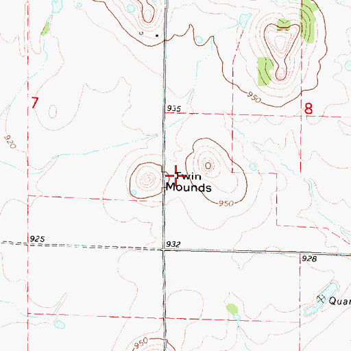 Topographic Map of Twin Mounds, KS
