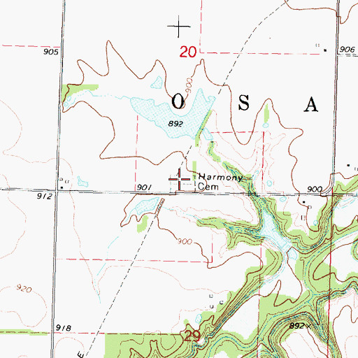 Topographic Map of Harmony Cemetery, KS
