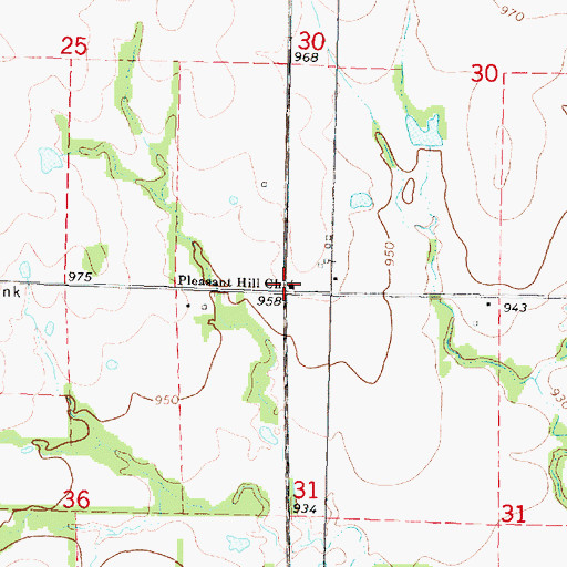 Topographic Map of Pleasant Hill Church, KS