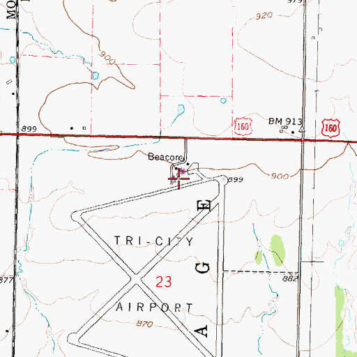 Topographic Map of Tri-City Airport, KS