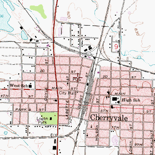 Topographic Map of Cherryvale, KS