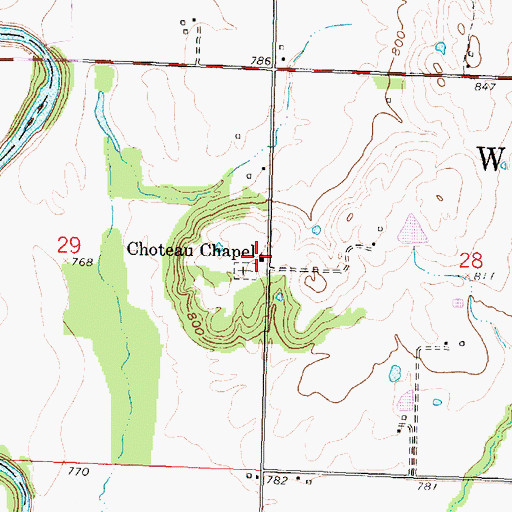 Topographic Map of Choteau Chapel, KS
