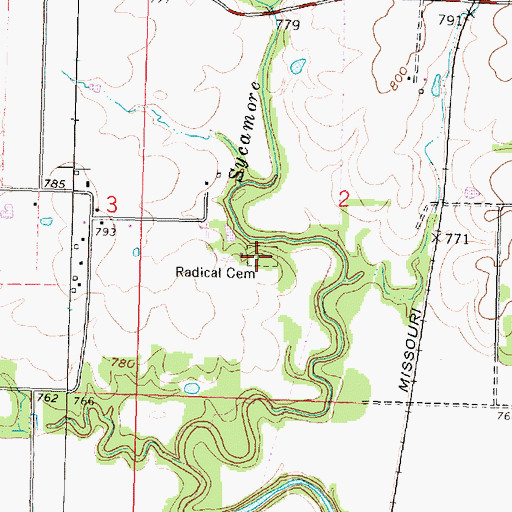 Topographic Map of Radical Cemetery, KS