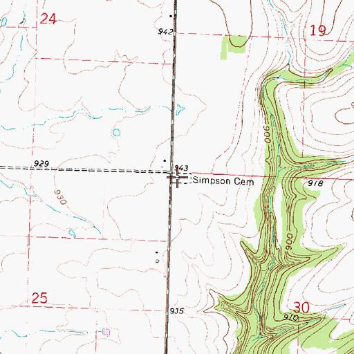 Topographic Map of Simpson Cemetery, KS