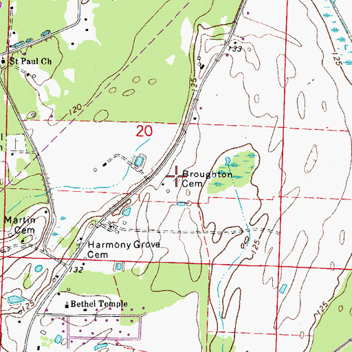 Topographic Map of Broughton Cemetery, AR