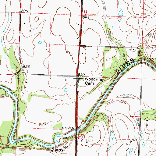 Topographic Map of Woodring Cemetery, KS