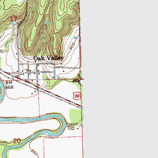 Topographic Map of Oak Valley Cemetery, KS