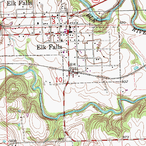 Topographic Map of Elk Falls, KS