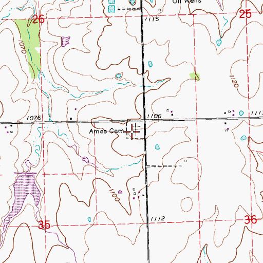 Topographic Map of Ames Cemetery, KS
