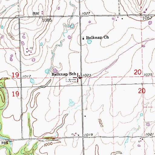 Topographic Map of Belknap Church, KS