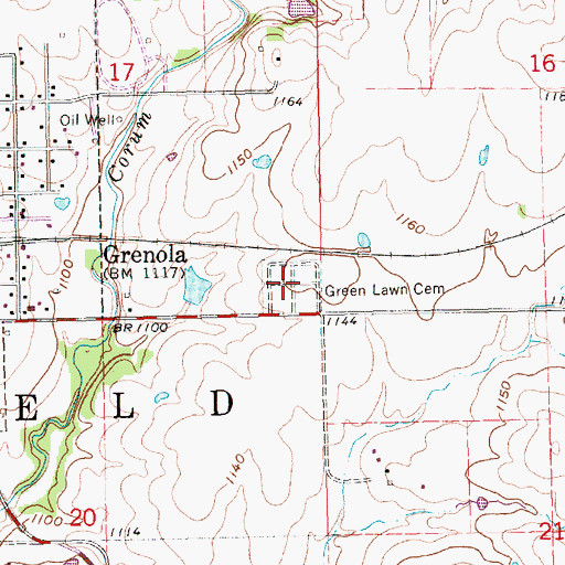 Topographic Map of Green Lawn Cemetery, KS