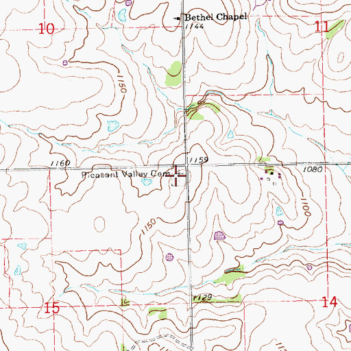 Topographic Map of Pleasant Valley Cemetery, KS