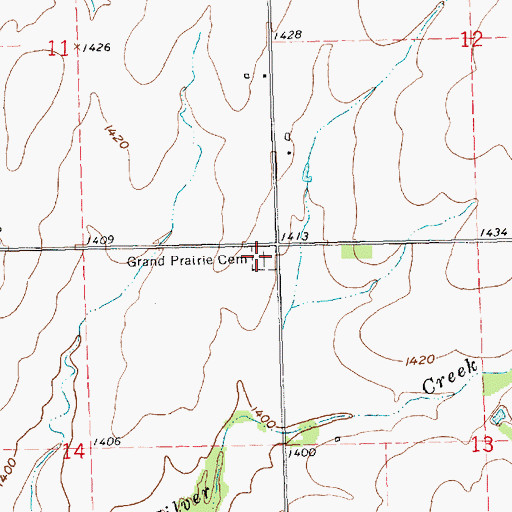 Topographic Map of Grand Prairie Cemetery, KS