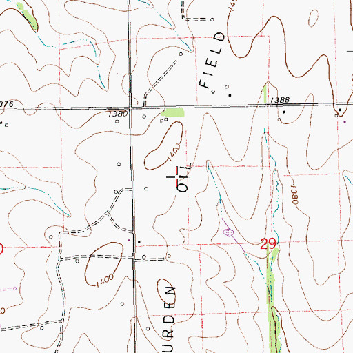 Topographic Map of Burden Oil Field, KS