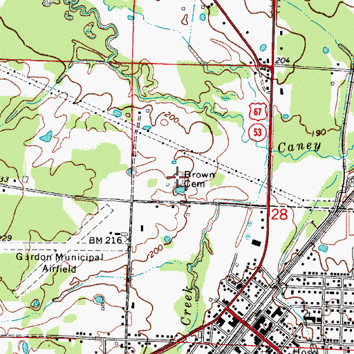 Topographic Map of Brown Cemetery, AR