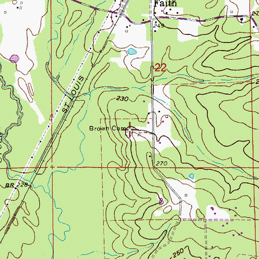 Topographic Map of Brown Cemetery, AR