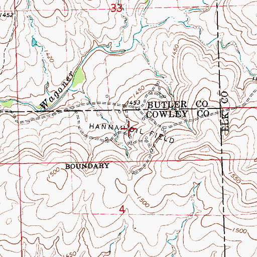 Topographic Map of Hannah Oil Field, KS
