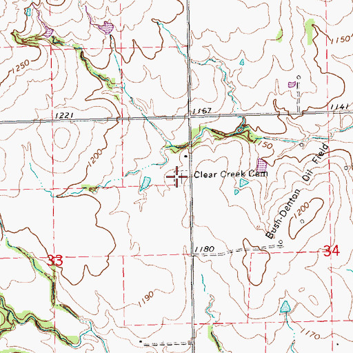 Topographic Map of Clear Cut Cemetery, KS