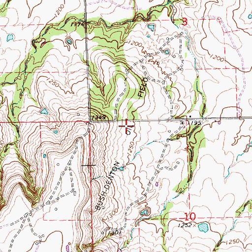 Topographic Map of Bush-Denton Oil Field, KS