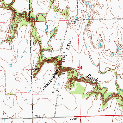 Topographic Map of Dunkleberger Oil Field, KS