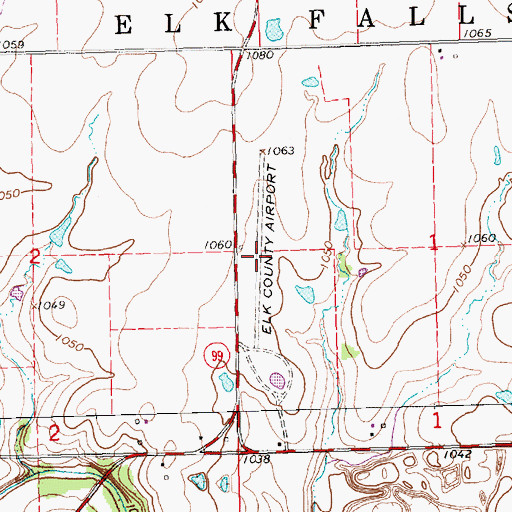 Topographic Map of Elk County Airport, KS