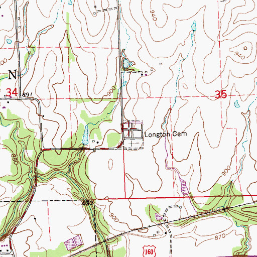 Topographic Map of Longton Cemetery, KS