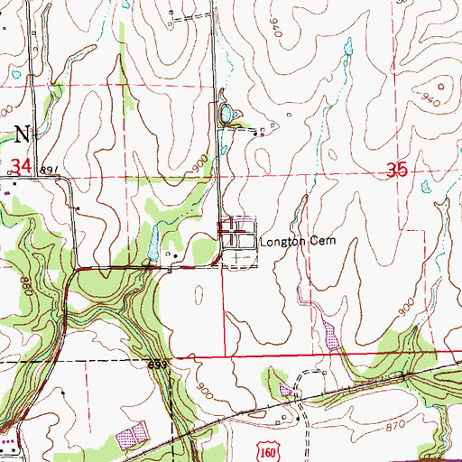 Topographic Map of Longton Cemetery, KS