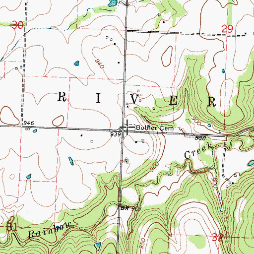 Topographic Map of Butner Cemetery, KS
