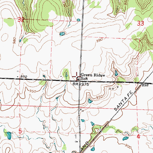 Topographic Map of Green Ridge School, KS