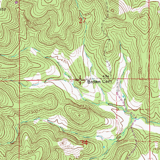 Topographic Map of Brown Cemetery, AR