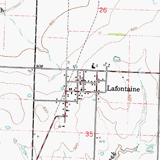Topographic Map of Lafontaine, KS