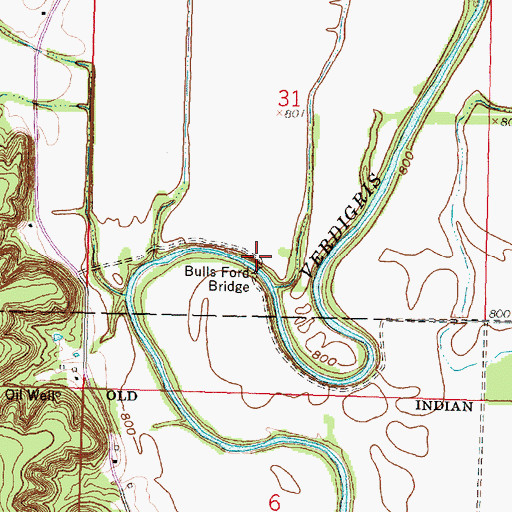 Topographic Map of Bulls Ford Bridge, KS