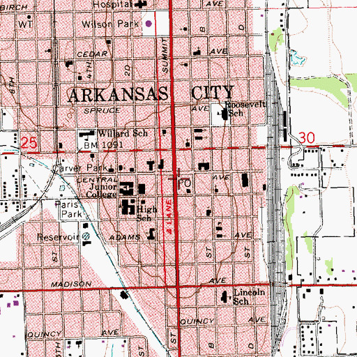 Topographic Map of Arkansas City, KS