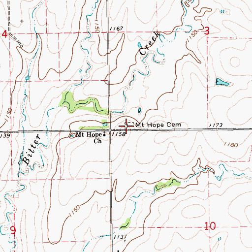 Topographic Map of Mount Hope Cemetery, KS
