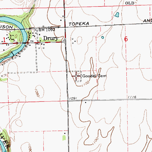 Topographic Map of Gdel Cemetery, KS