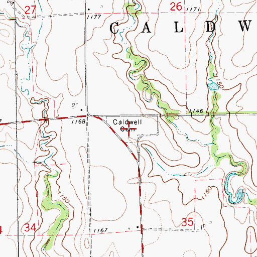 Topographic Map of Caldwell Cemetery, KS